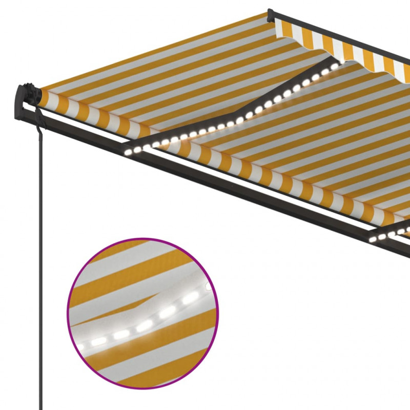Ręcznie zwijana markiza z LED, 4,5x3,5 m, żółto-biała