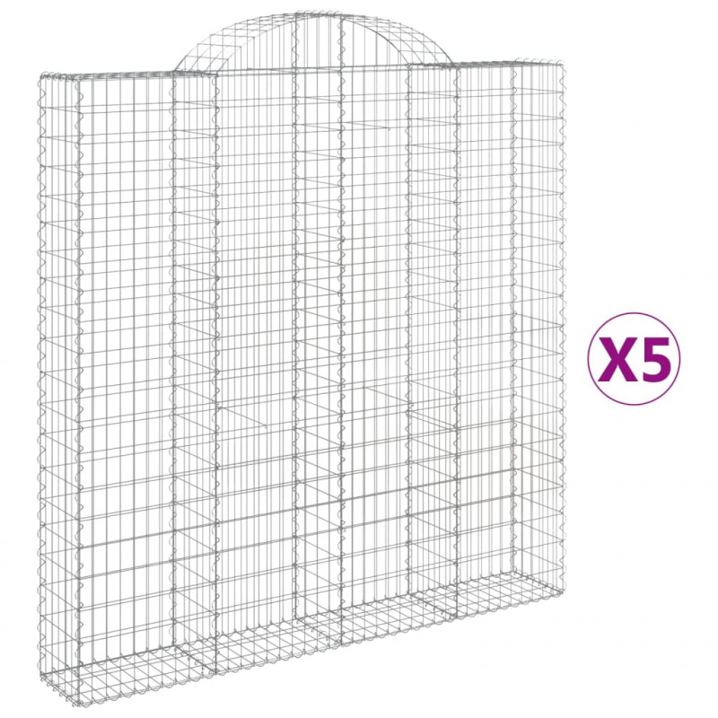 Kosze gabionowe, 5 szt, 200x30x200/220 cm, galwanizowane żelazo