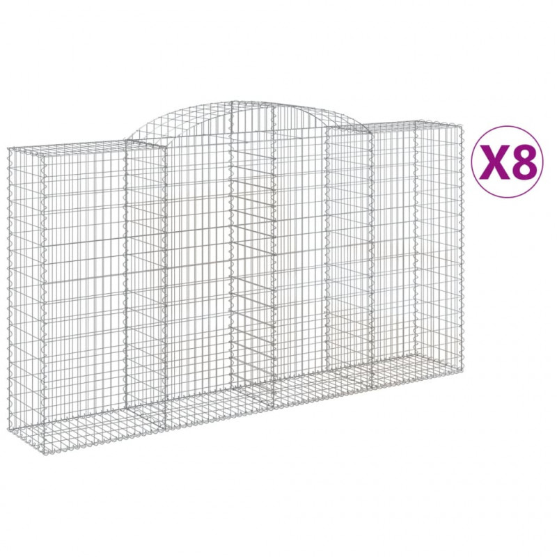 Kosze gabionowe, 8 szt, 300x50x160/180 cm, galwanizowane żelazo