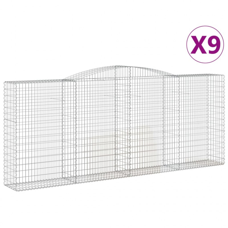 Kosze gabionowe, 9 szt, 400x50x160/180 cm, galwanizowane żelazo