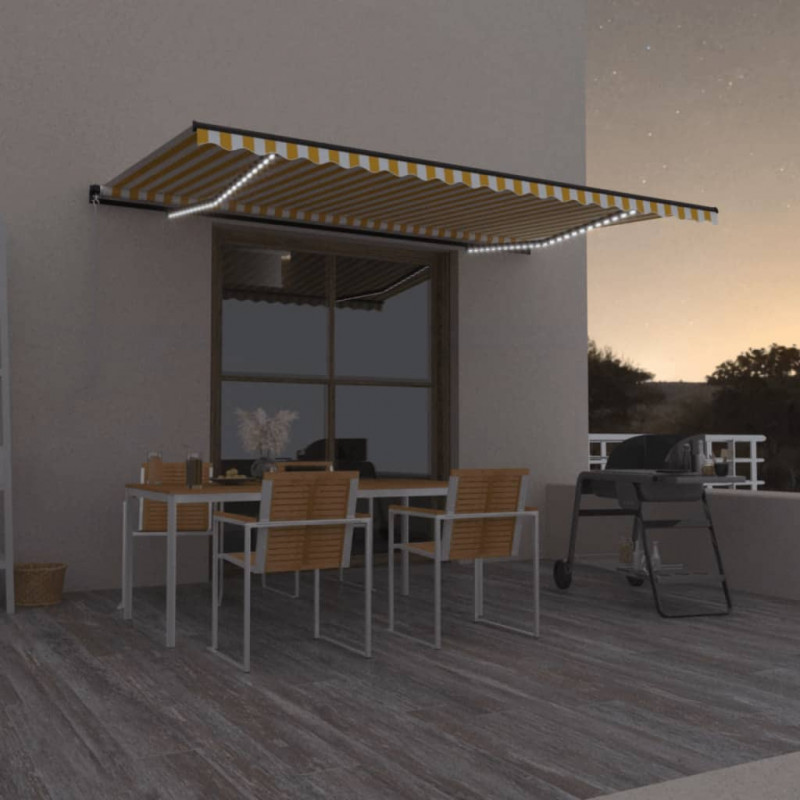 Ręcznie zwijana markiza z LED, 500x350 cm, żółto-biała