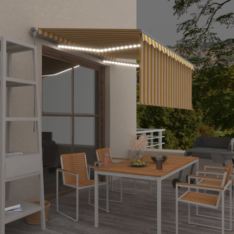 Ręcznie zwijana markiza z zasłoną i LED, 3,5x2,5 m, żółto-biała