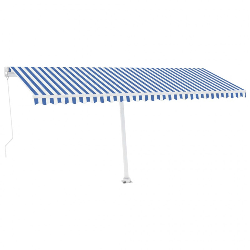 Ręcznie zwijana markiza z LED, 500x350 cm, niebiesko-biała