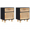 Szafki nocne, 2 szt., czarne, lite drewno sosnowe i rattan
