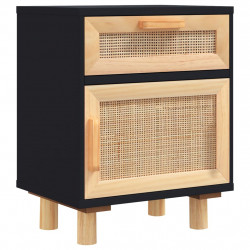 Szafki nocne, 2 szt., czarne, lite drewno sosnowe i rattan