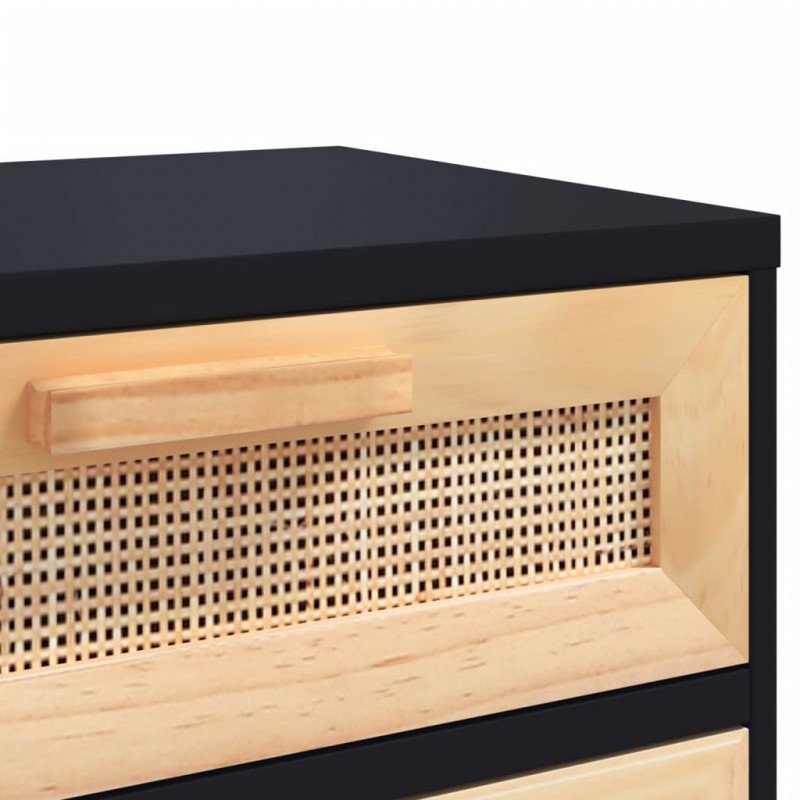 Szafki nocne, 2 szt., czarne, lite drewno sosnowe i rattan