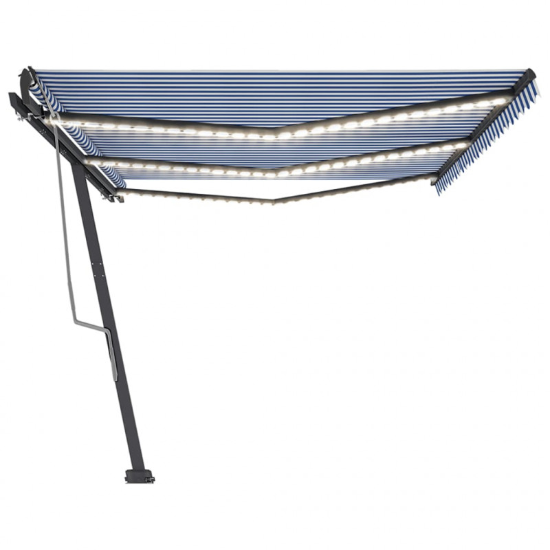 Ręcznie zwijana markiza z LED, 600x350 cm, niebiesko-biała