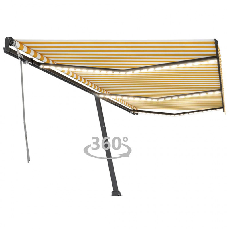 Ręcznie zwijana markiza z LED, 600x350 cm, żółto-biała