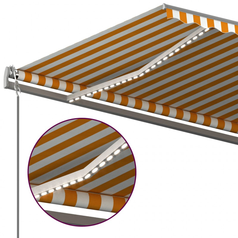 Ręcznie zwijana markiza z LED, 600x350 cm, żółto-biała