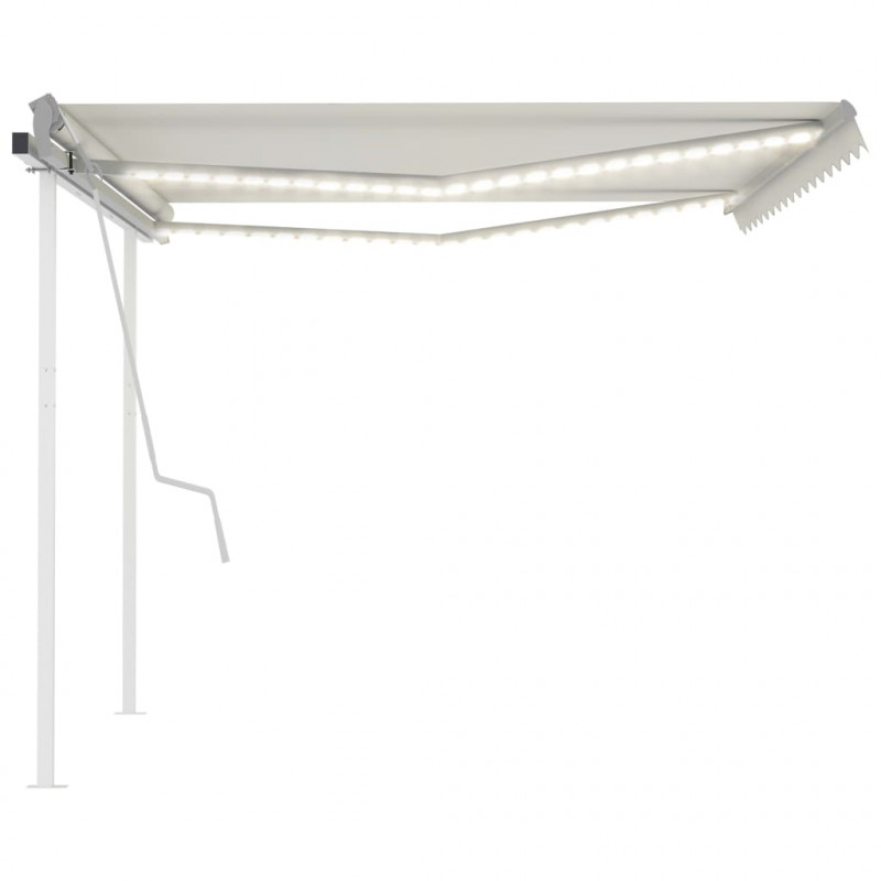 Ręcznie zwijana markiza z LED, 4,5x3,5 m, kremowa