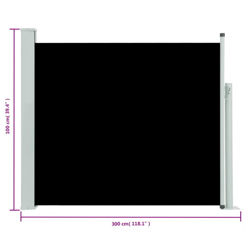 Wysuwana markiza boczna na taras, 100 x 300 cm, czarna