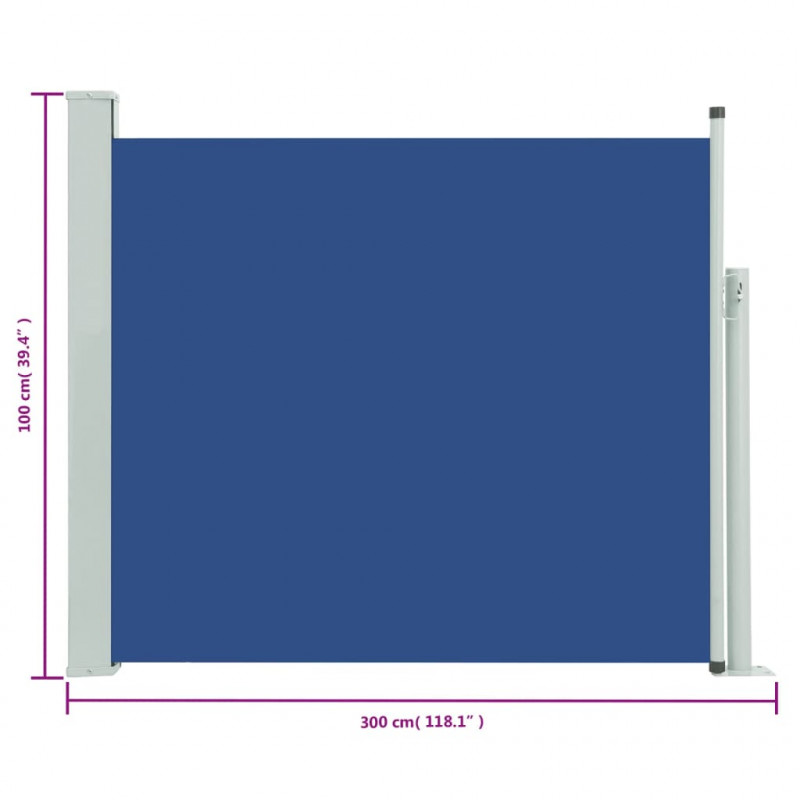 Wysuwana markiza boczna na taras, 100 x 300 cm, niebieska