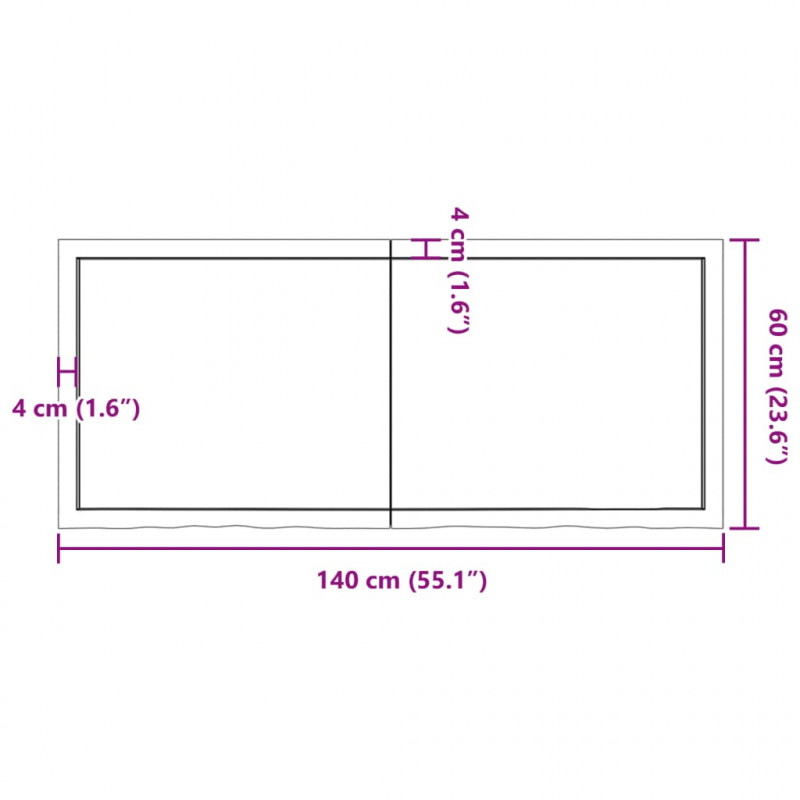Półka, 140x60x(2-4) cm, surowe lite drewno dębowe