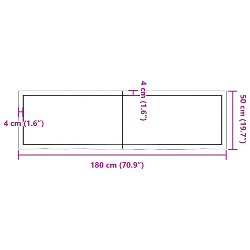 Półka, 180x50x(2-4) cm, surowe lite drewno dębowe