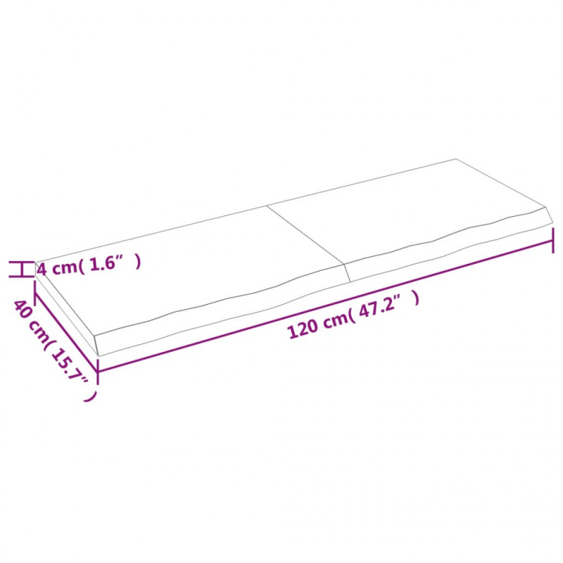 Półka, brązowa, 120x40x(2-4) cm, lakierowane lite drewno dębowe