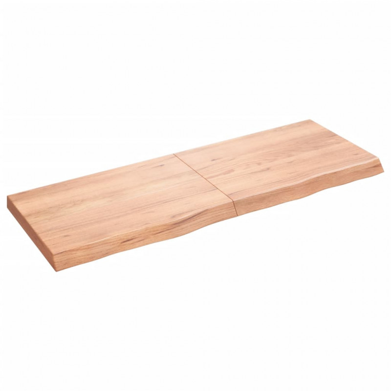 Półka, brązowa, 140x50x(2-6) cm, lakierowane lite drewno dębowe