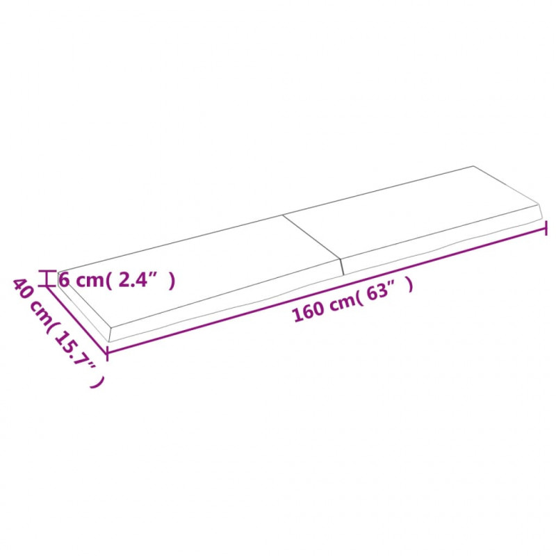 Półka, brązowa, 160x40x(2-6) cm, lakierowane lite drewno dębowe