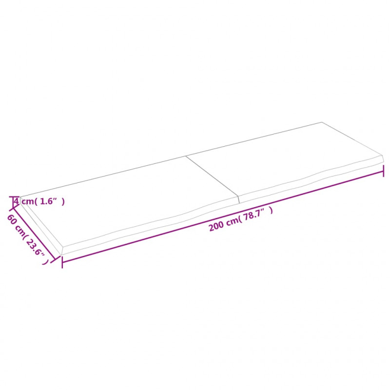 Półka, brązowa, 200x60x(2-4) cm, lakierowane lite drewno dębowe