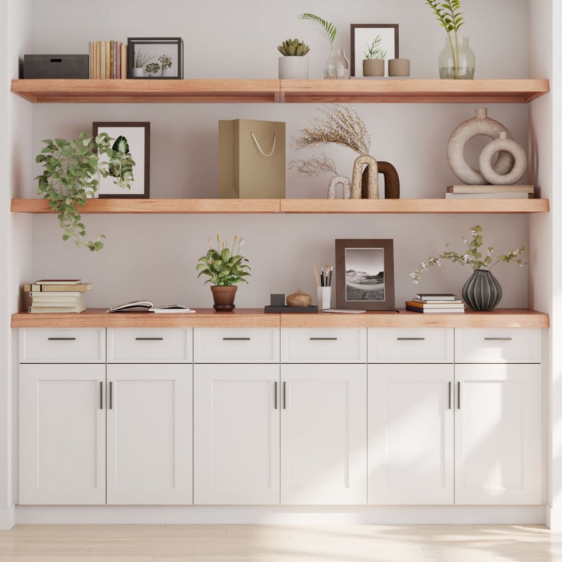 Półka, brązowa, 220x60x(2-6) cm, lakierowane lite drewno dębowe