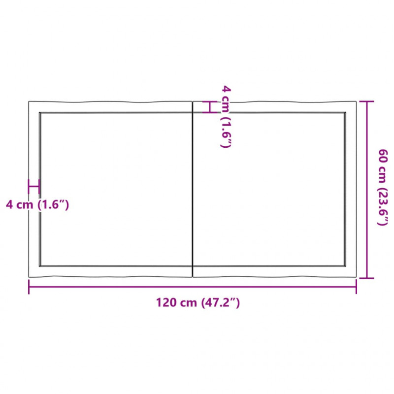 Blat stołu, 120x60x(2-6)cm, surowy lity dąb naturalną krawędzią