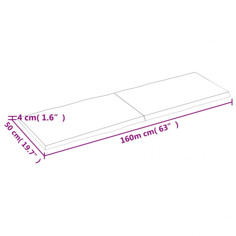 Blat stołu, 160x50x(2-4)cm surowy, lity dąb naturalną krawędzią