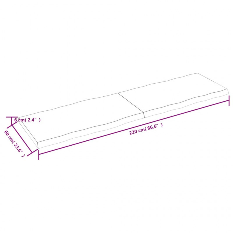 Blat stołu, 220x60x(2-6)cm, surowy lity dąb naturalną krawędzią