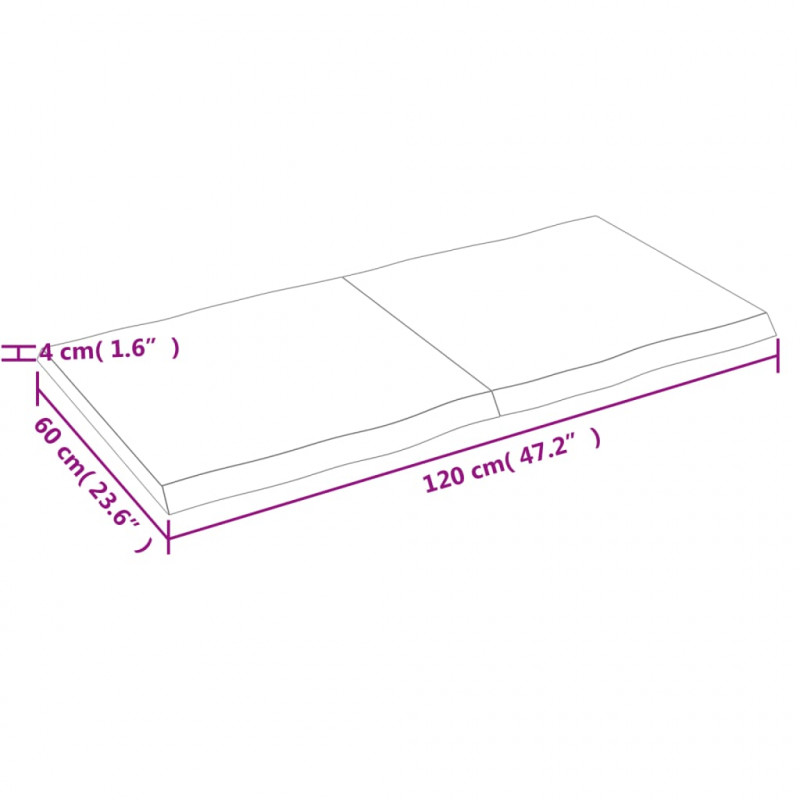 Blat, ciemnobrązowy 120x60x(2-4)cm drewno z naturalną krawędzią