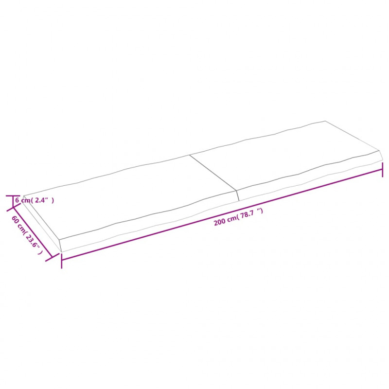 Blat ciemnobrązowy 200x60x(2-6) cm drewno z naturalną krawędzią
