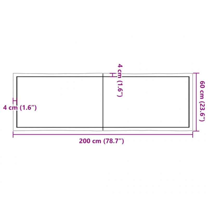 Blat ciemnobrązowy 200x60x(2-6) cm drewno z naturalną krawędzią