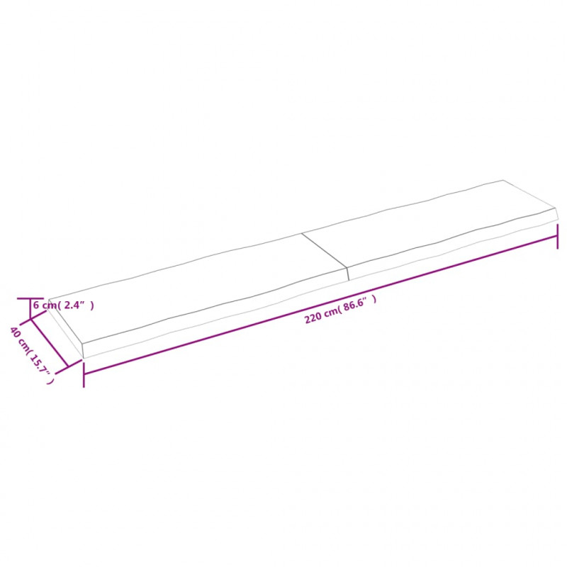 Blat ciemnobrązowy 220x40x(2-6) cm drewno z naturalną krawędzią