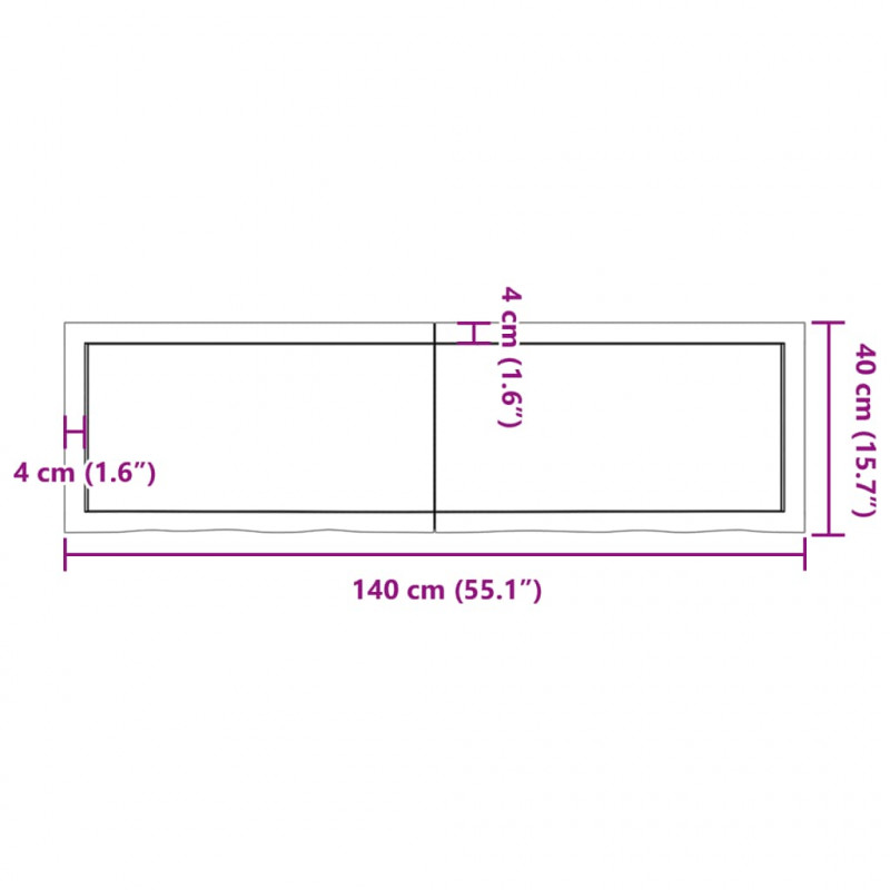 Blat stołu, 140x40x(2-4) cm, surowe lite drewno dębowe