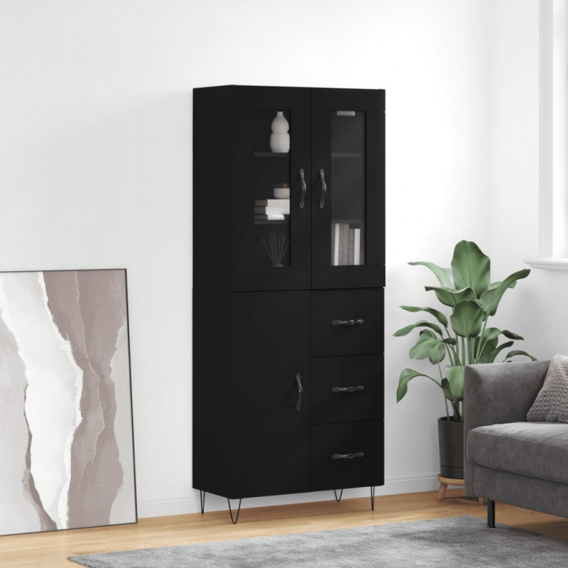 Witrynka, czarna, 69,5x34x180 cm, materiał drewnopochodny