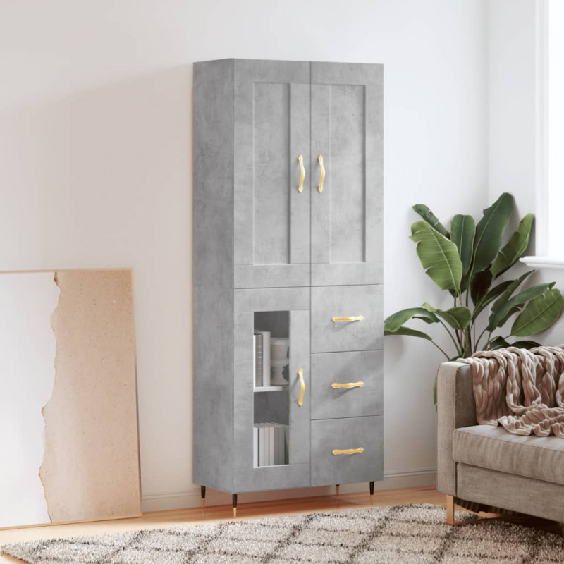 Witrynka, szarość betonu 69,5x34x180 cm materiał drewnopochodny