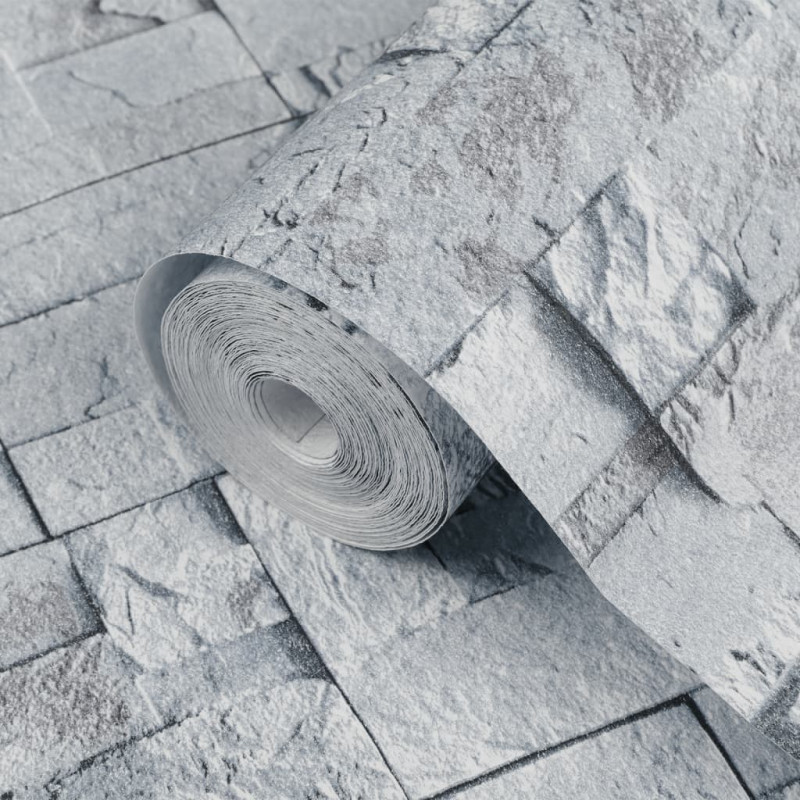 Tapeta 3D z wzorem kamieni, jasnoszara, 10x0,53 m, flizelina