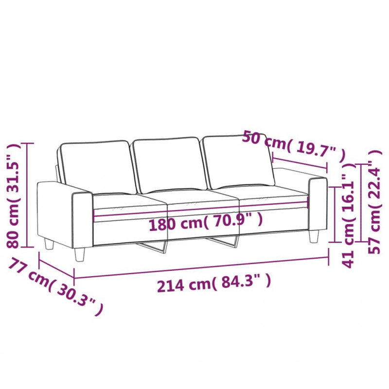 Sofa 3-osobowa, czarna, 180 cm, tapicerowana tkaniną