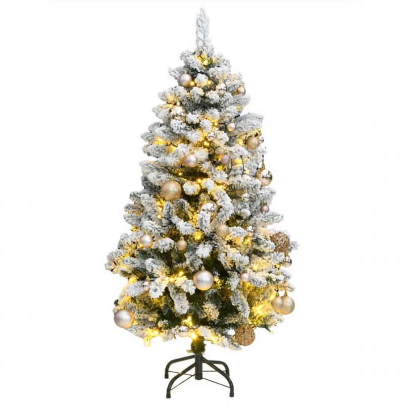 Sztuczna choinka na zawiasach, 150 lampek LED i bombki, 150 cm