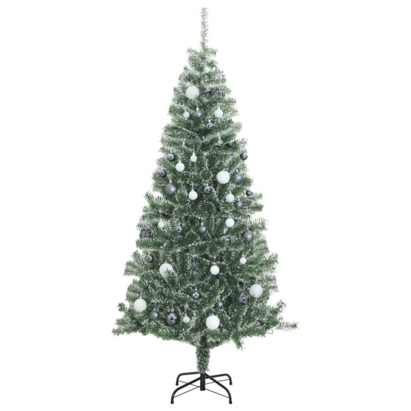 Sztuczna choinka z 300 LED, bombkami i śniegiem, 240 cm