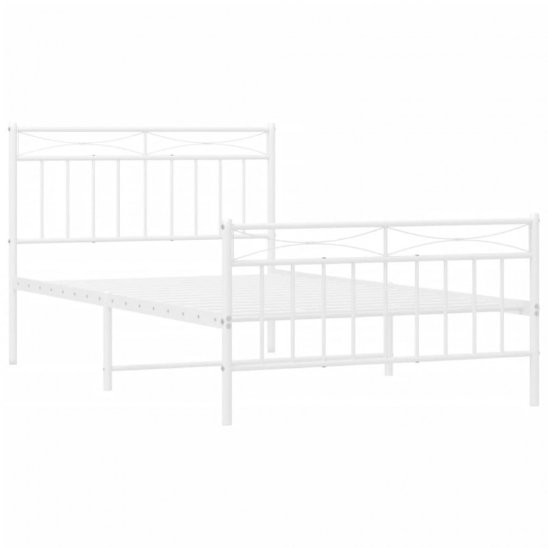 Metalowa rama łóżka z wezgłowiem i zanóżkiem, biała, 100x200 cm