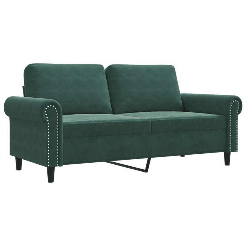 Sofa 2-osobowa, ciemnozielona, 140 cm, tapicerowana aksamitem