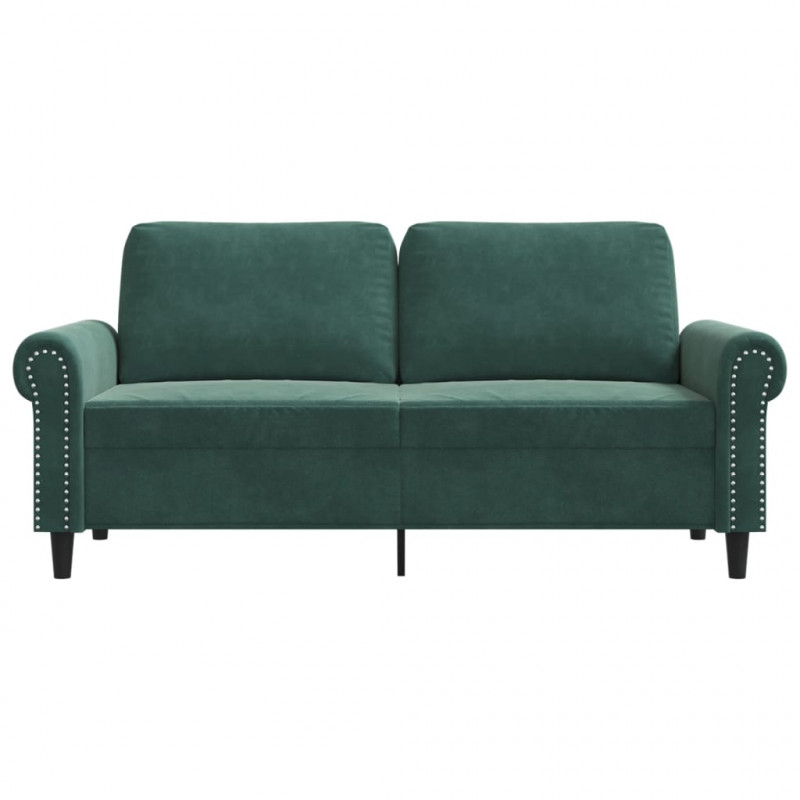 Sofa 2-osobowa, ciemnozielona, 140 cm, tapicerowana aksamitem