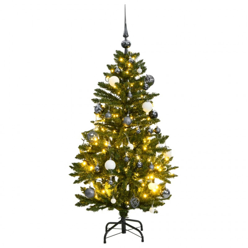 Sztuczna choinka na zawiasach, 150 lampek LED i bombki, 150 cm