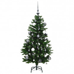 Sztuczna choinka na zawiasach, 150 lampek LED i bombki, 150 cm