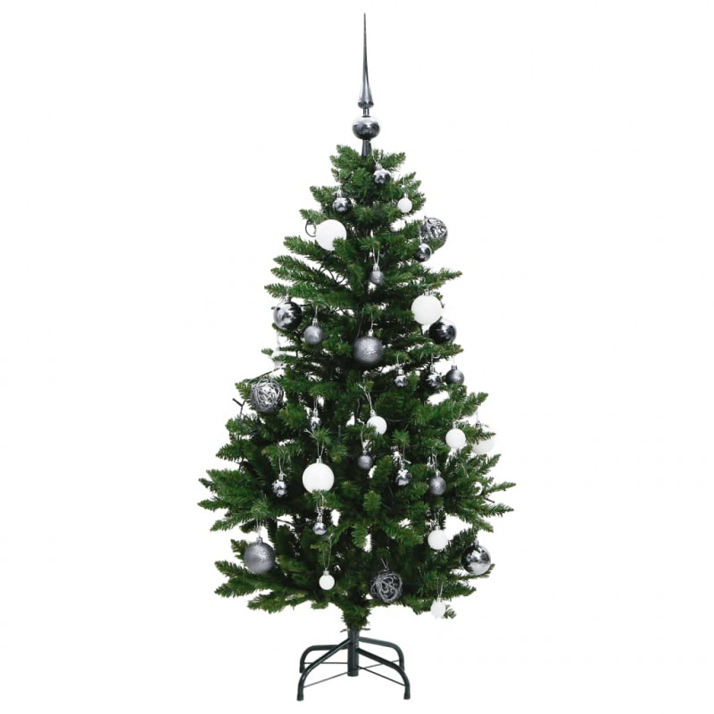Sztuczna choinka na zawiasach, 150 lampek LED i bombki, 150 cm