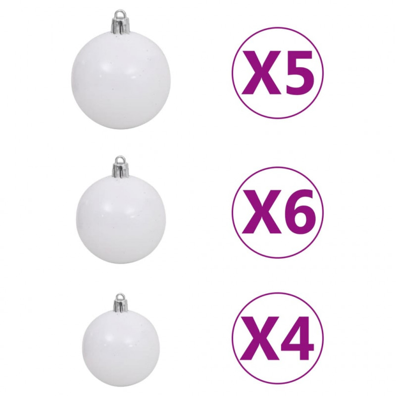 Sztuczna choinka na zawiasach, 150 lampek LED i bombki, 150 cm