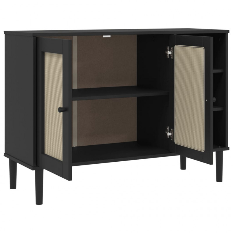 Szafka SENJA, imitacja rattanu, czarna, 112x40x80 cm, sosnowa