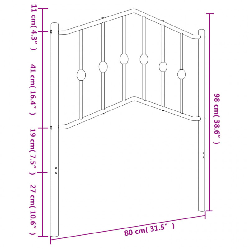 Metalowe wezgłowie, czarne, 75 cm