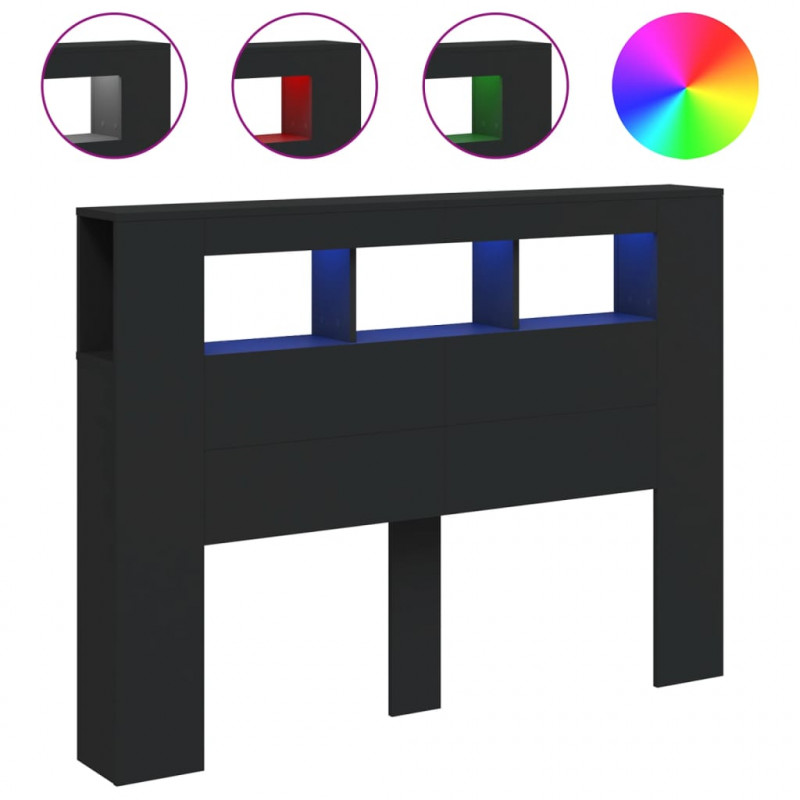 Wezgłowie łóżka z LED, czarne, 140x18,5x103,5 cm