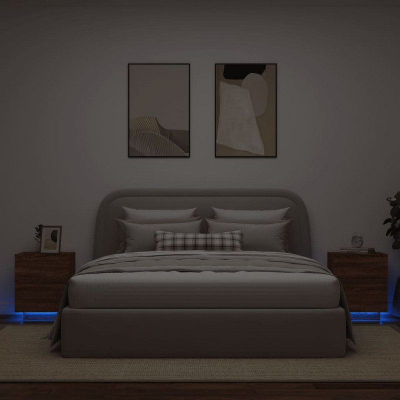 Szafki nocne z oświetleniem LED, 2 szt., kolor brązowy dąb