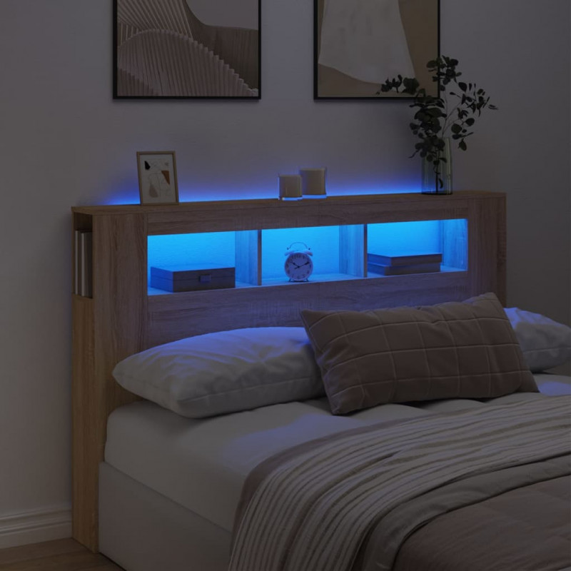 Wezgłowie łóżka z LED, dąb sonoma, 160x18,5x103,5 cm