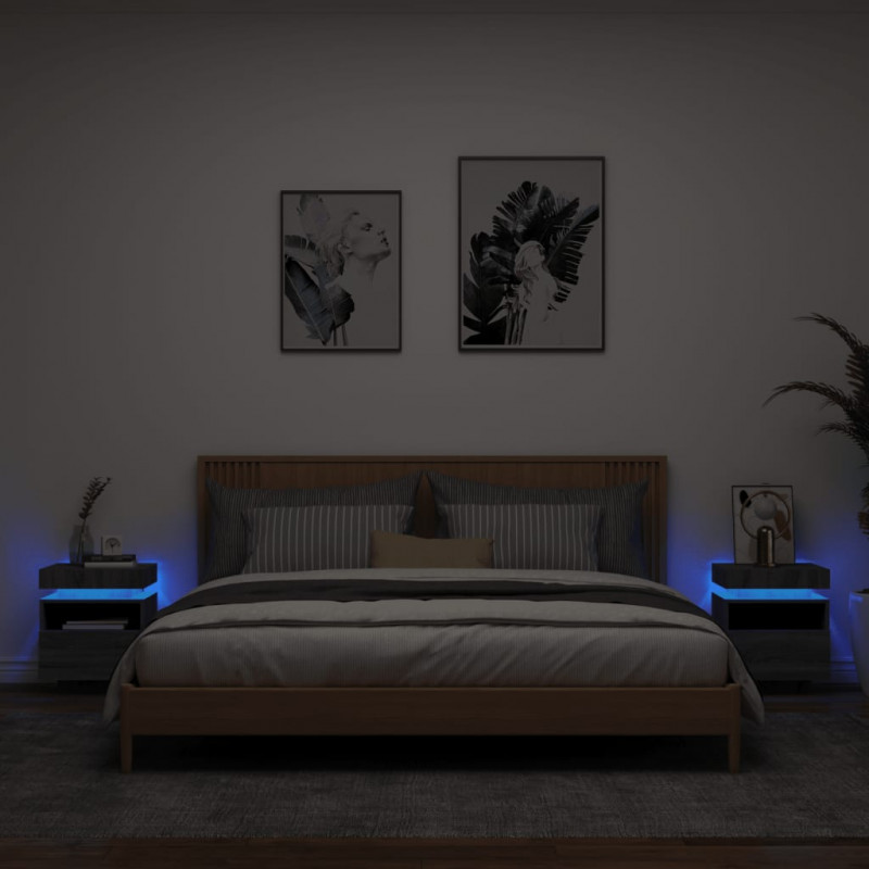 Szafki nocne z LED, 2 szt., szary dąb sonoma, 40x39x48,5 cm